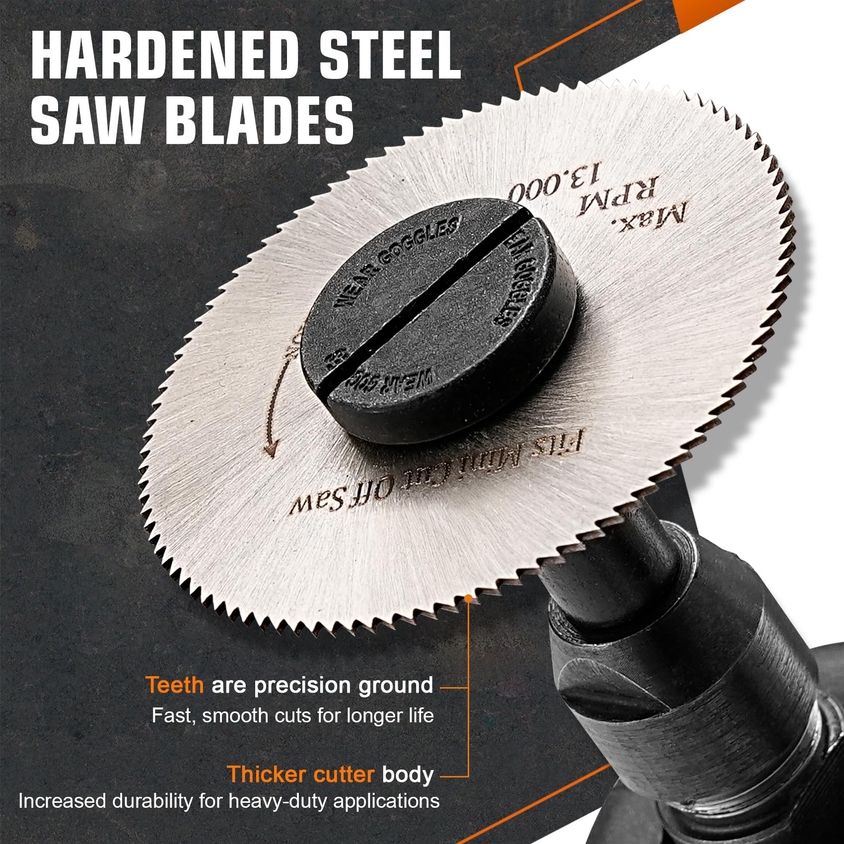 2 cut-off wheels included with NuoDunco blade set