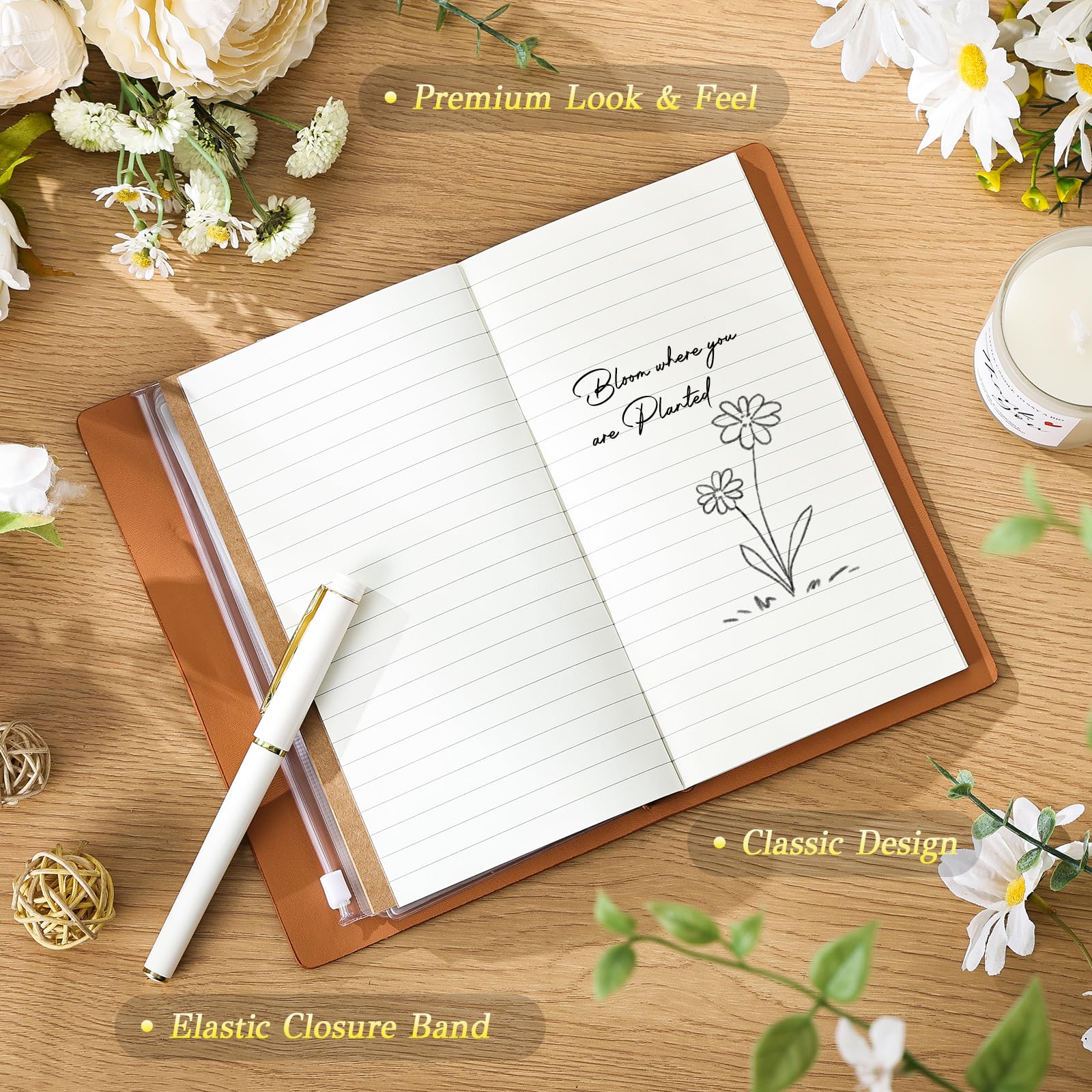 Leather journal and pen included in the gifts
