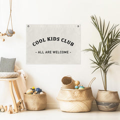 Beige canvas banner with two grommets for easy hanging