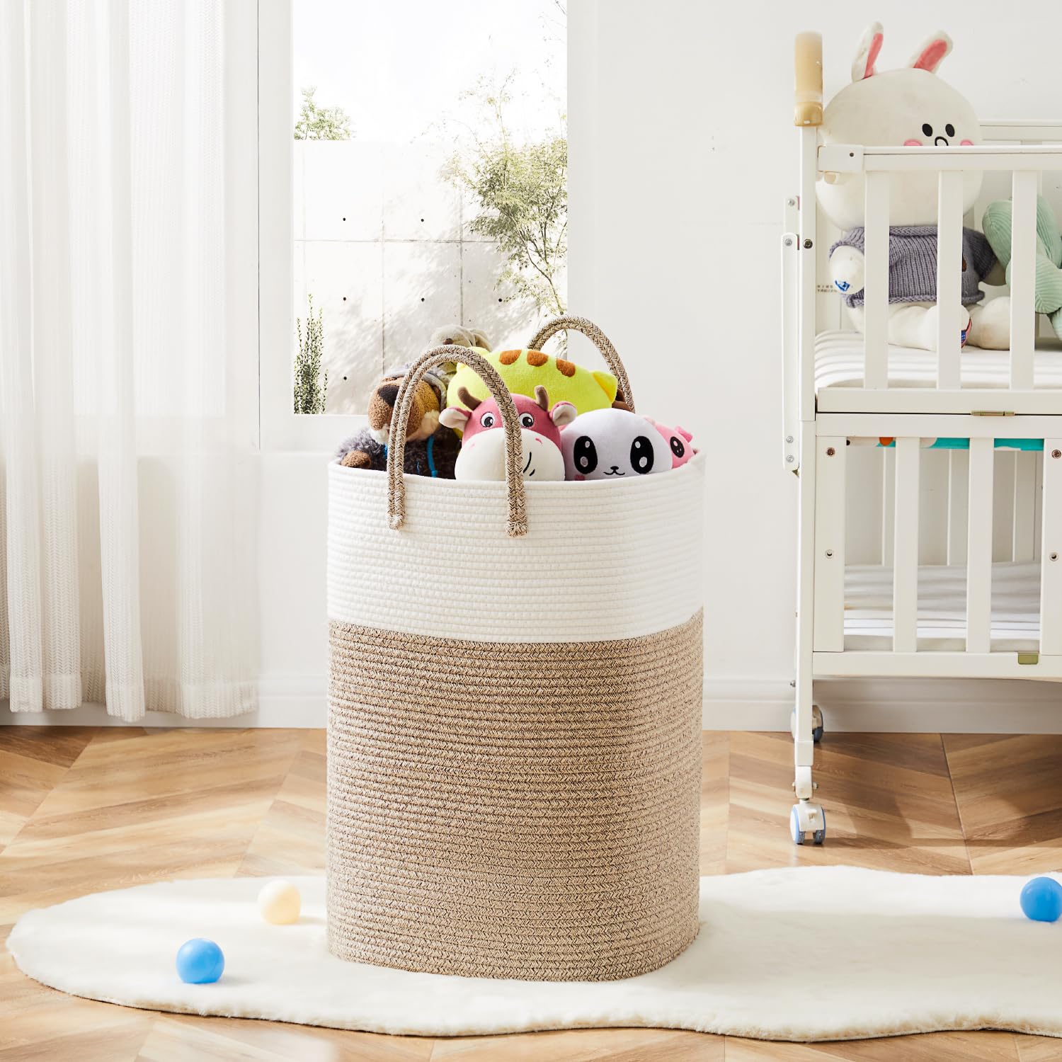 Decorative natural cotton rope laundry basket for nursery