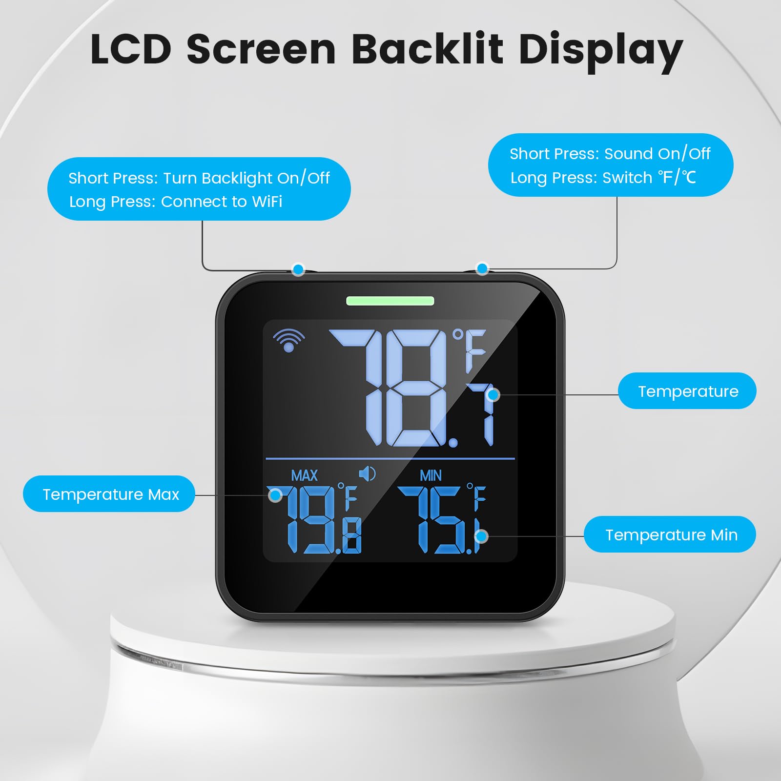 Nutelo thermometer with magnetic mount and suction cup probe