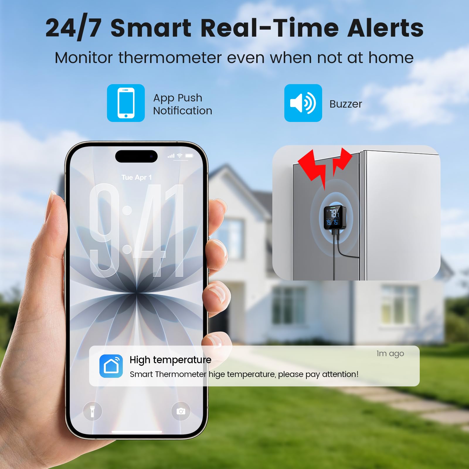 Nutelo refrigerator thermometer app controlled with 2.4GHz WiFi