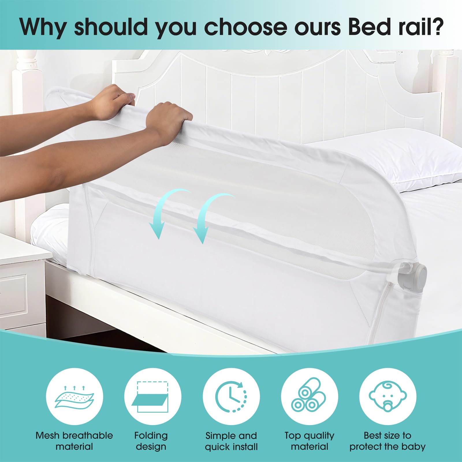 NUTIKAS bed rail guard with U-shaped base for standard beds