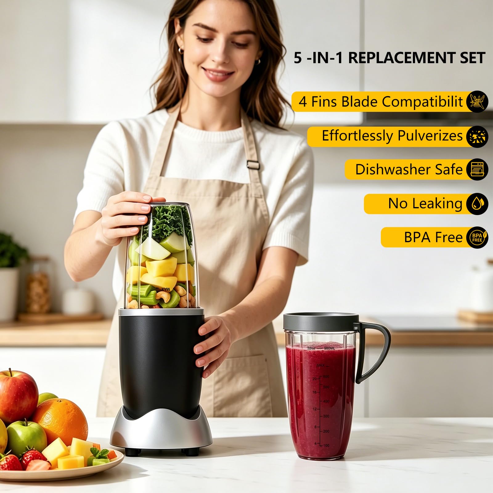 Nutribullet BPA-free plastic and stainless steel parts