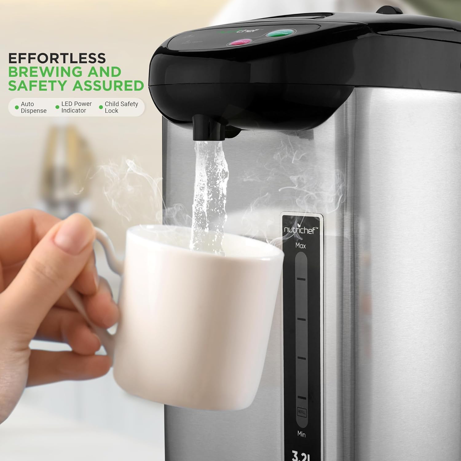 NutriChef cordless electric kettle handle close up