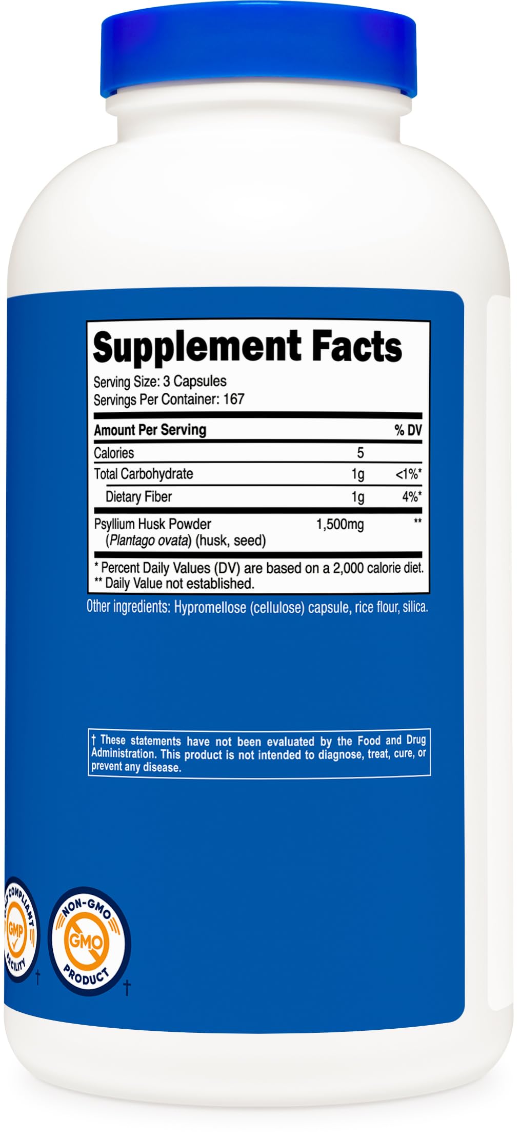 Manufactured in NSF certified GMP compliant FDA registered facility Nutricost psyllium husk capsules