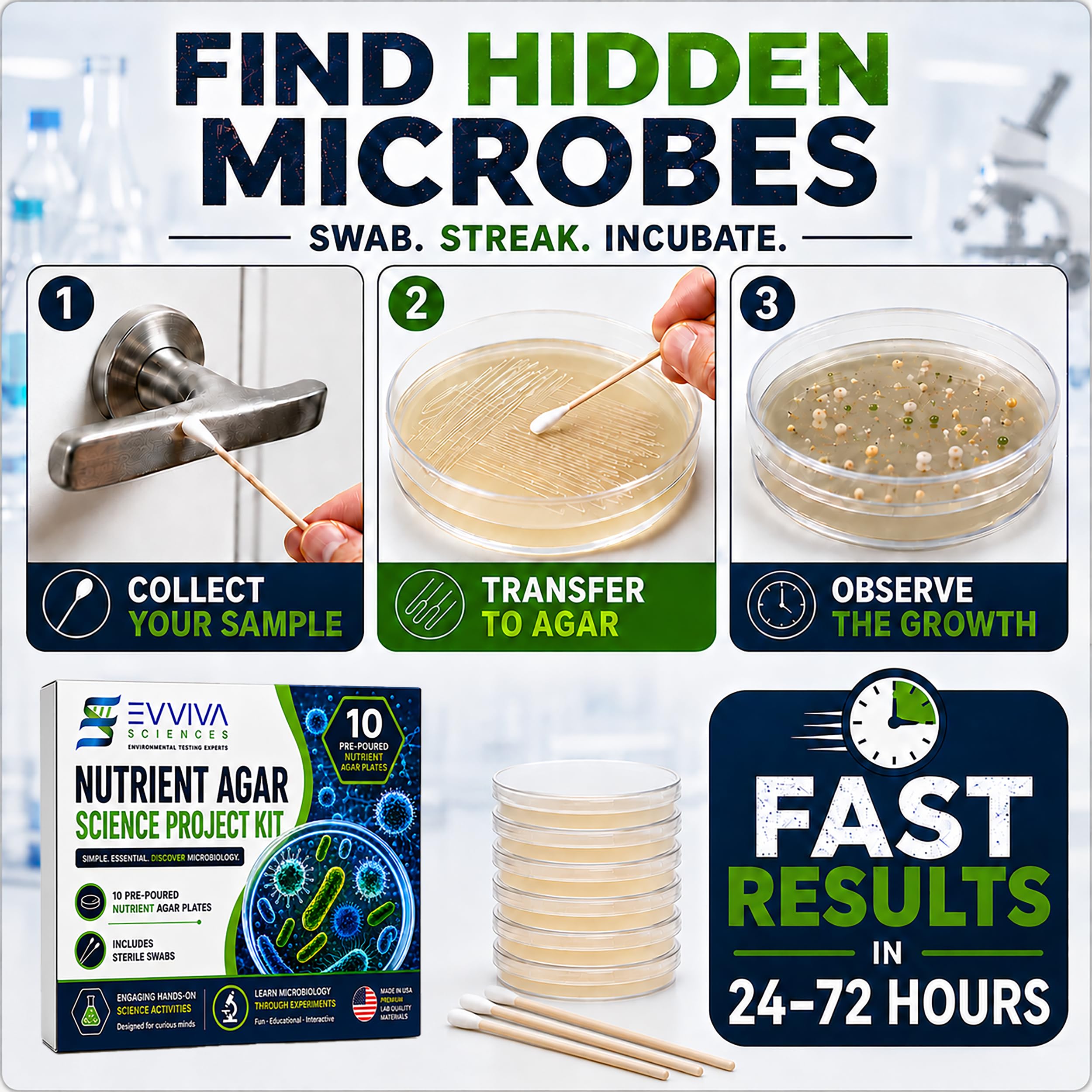Nutrient agar petri dishes kit showing thick agar layer