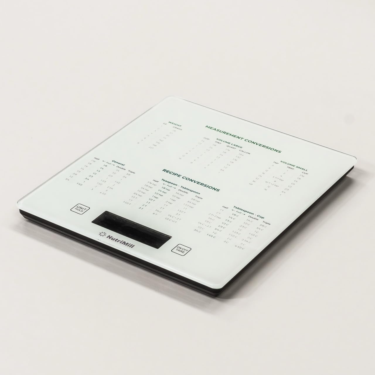 NutriMill scale showing grams kilograms ounces pounds units