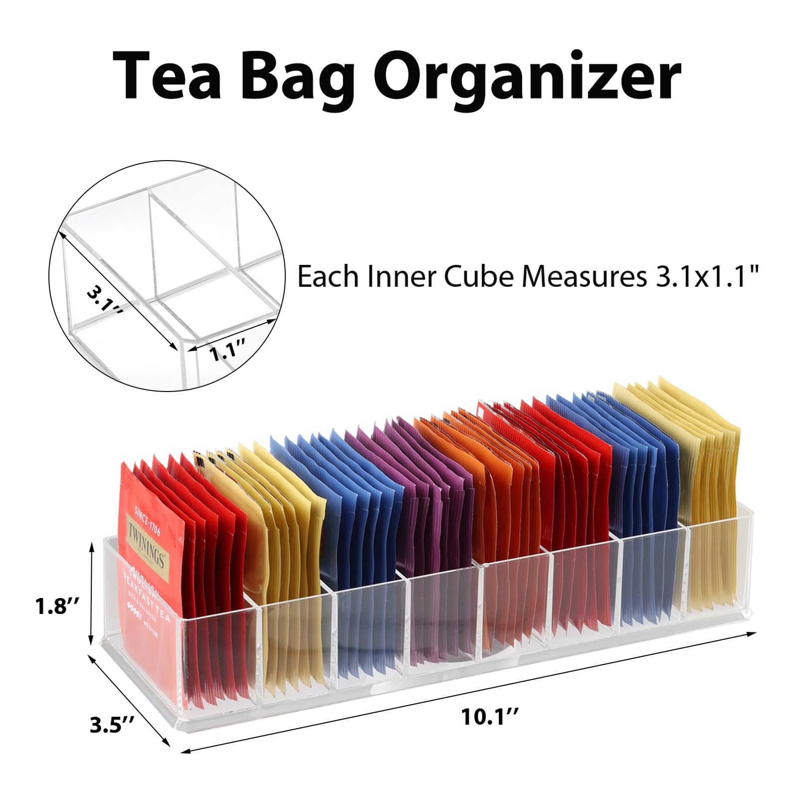8 compartments 3.1 x 1.1 inch tea bag holder