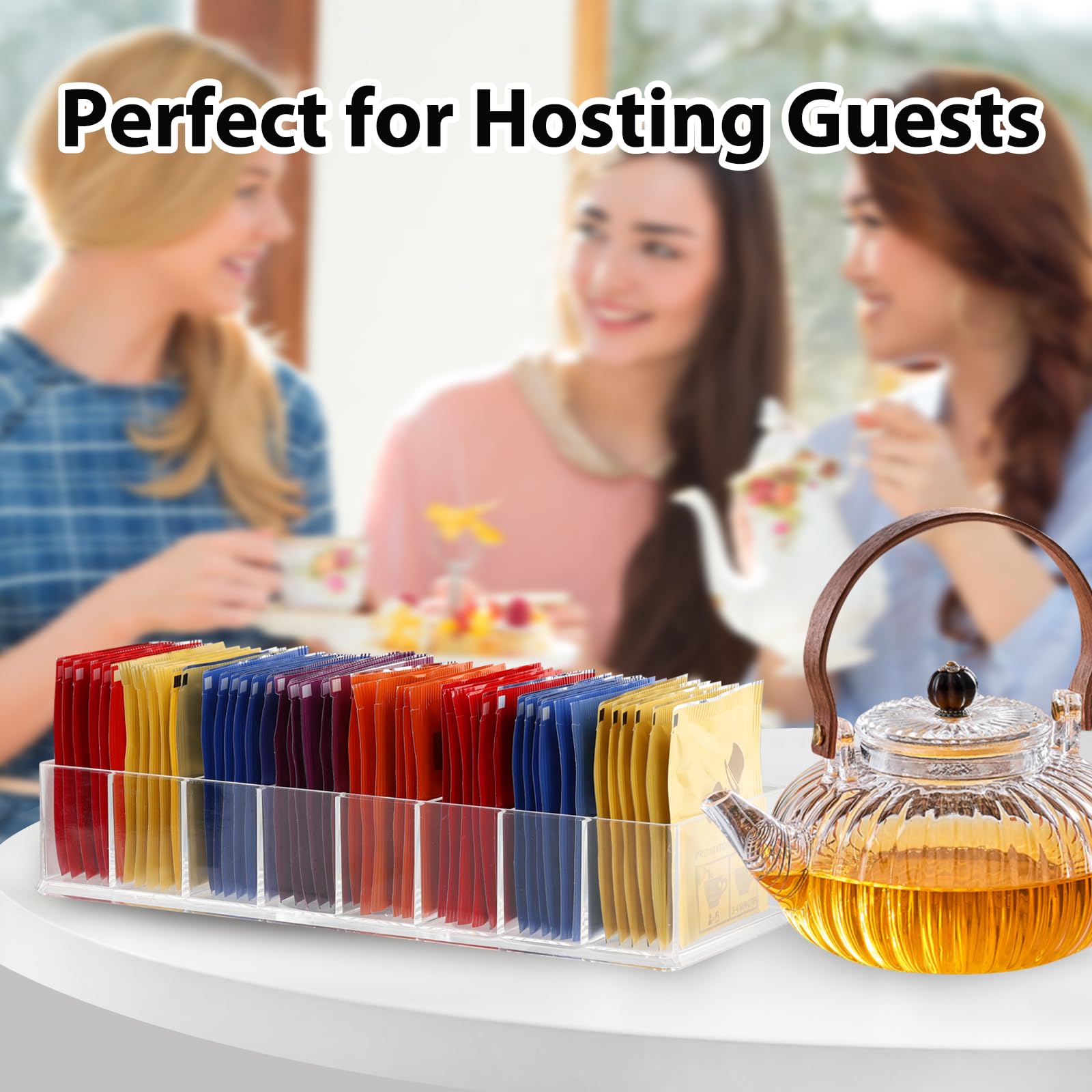 Break room and pantry organization with clear tea bag holder