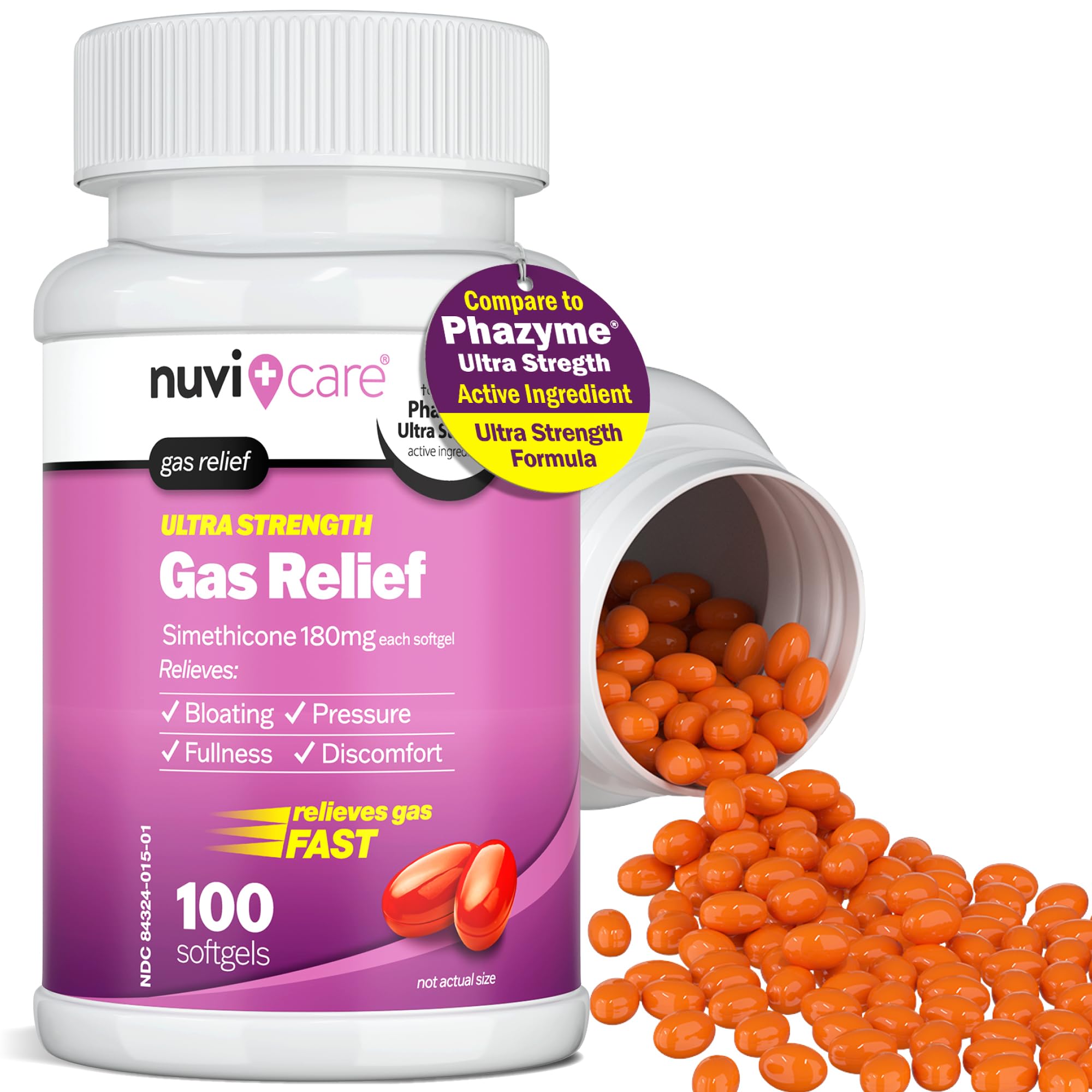 NUVICARE gas relief softgels 100 ct packaging