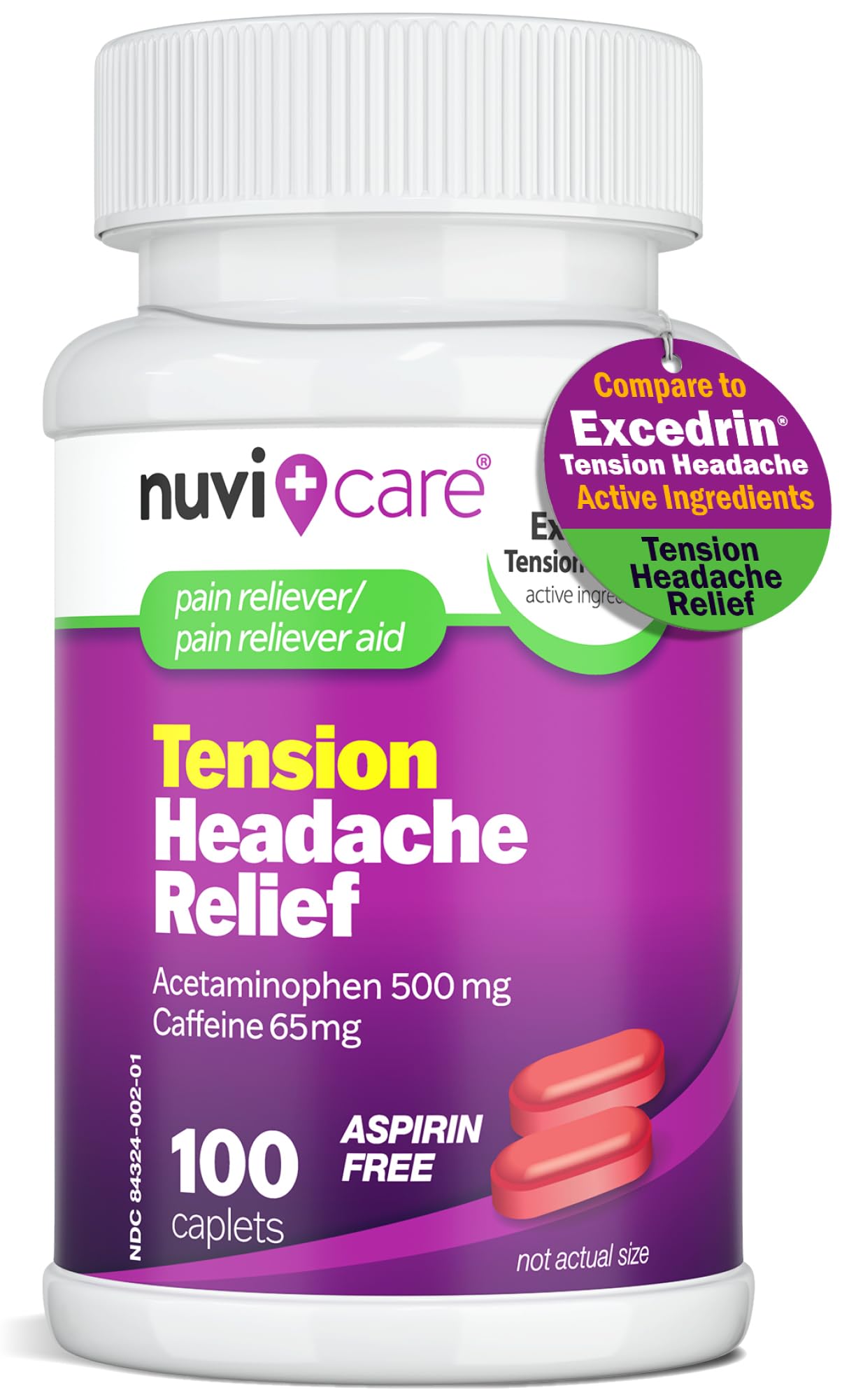 NUVICARE tension headache relief caplets bottle label
