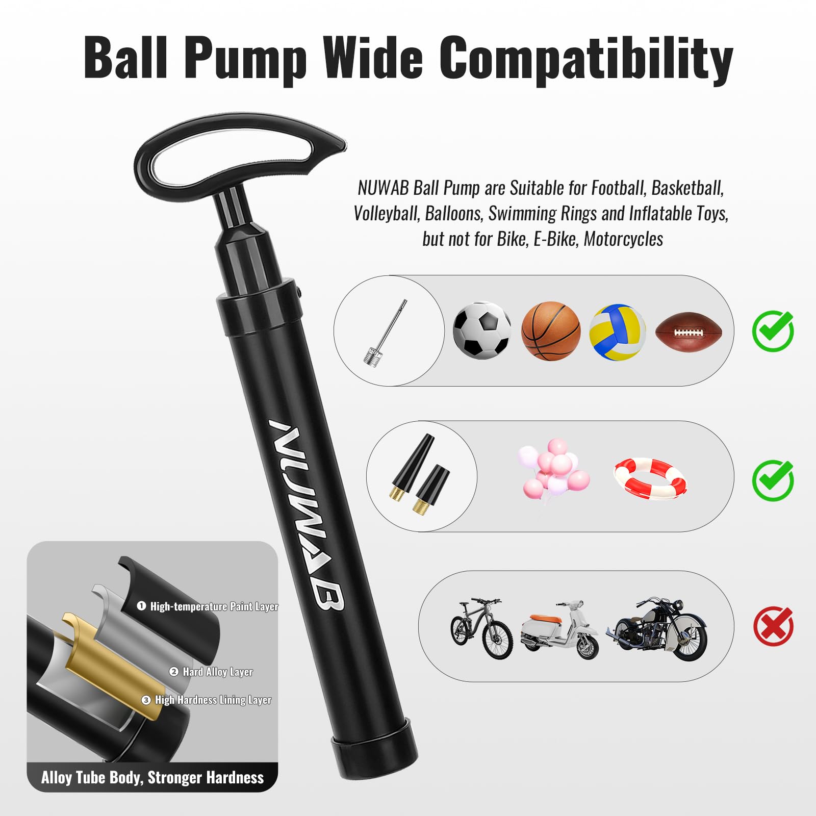 NUWAB metal ball needles included with pump
