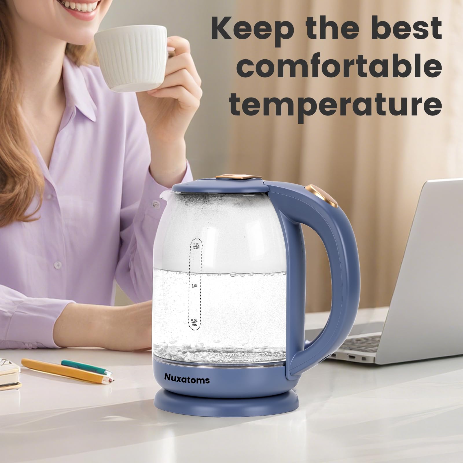 Precision pouring spout on Nuxatoms electric kettle