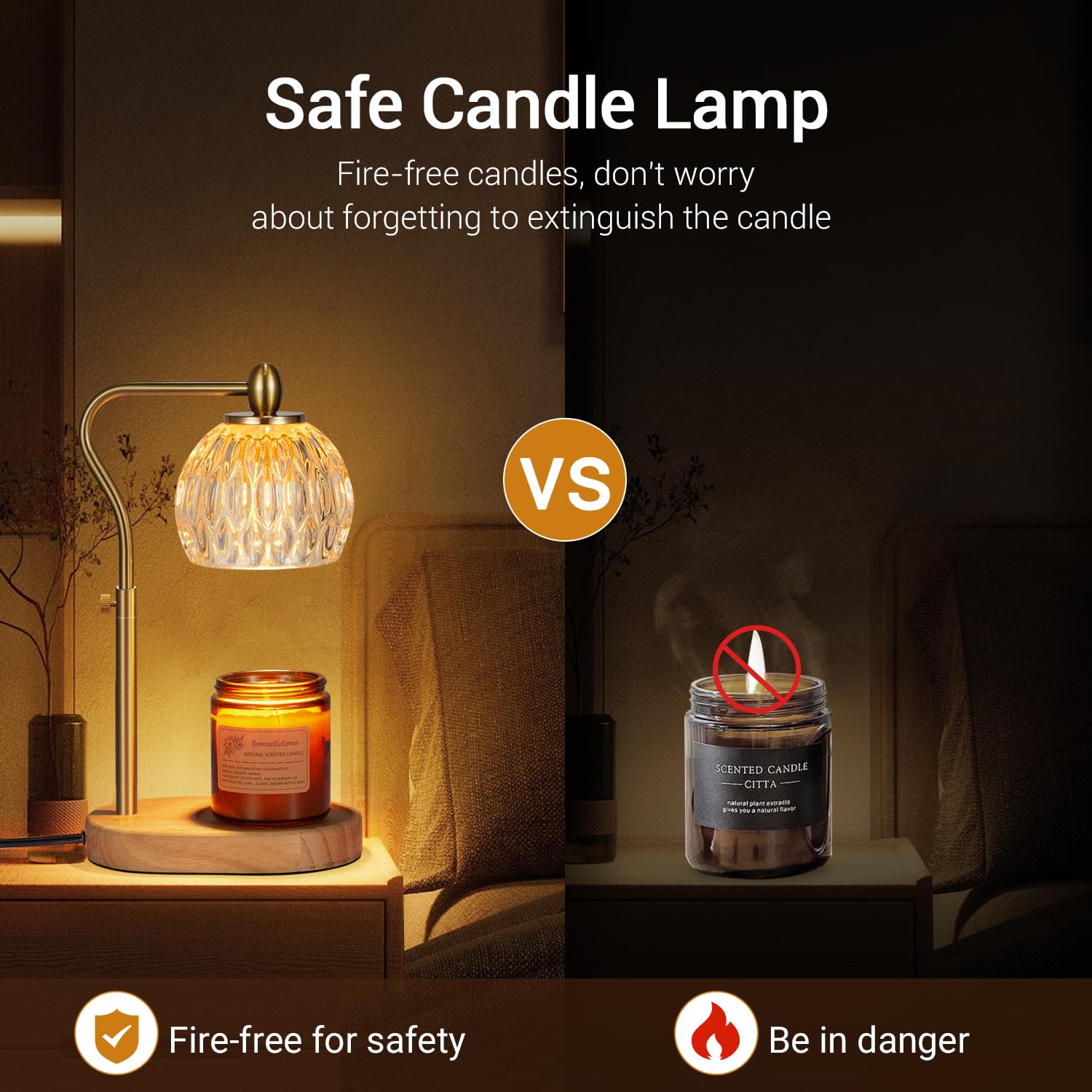 NVRGIUP Candle Warmer Lamp gold color packaging and base