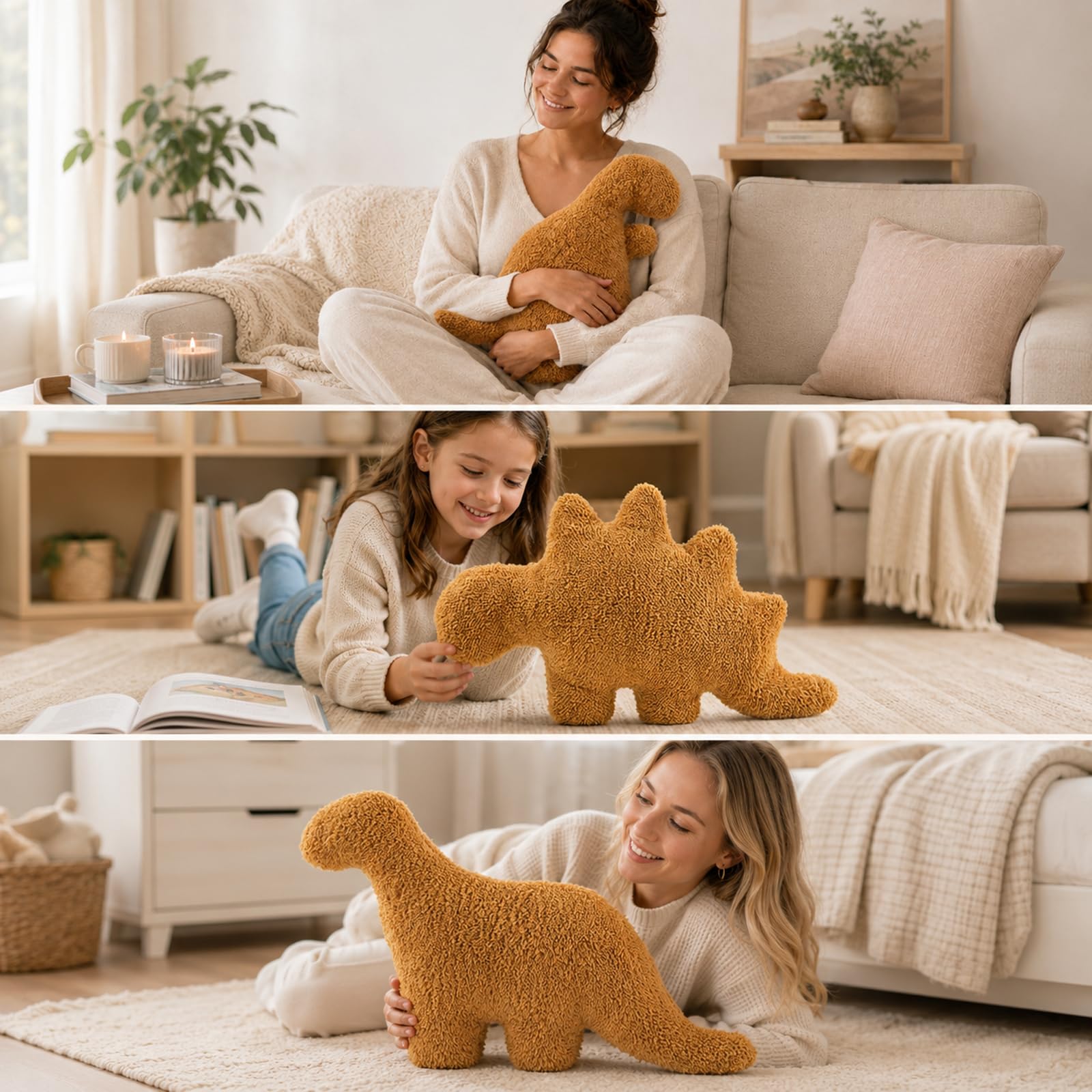 Dinosaur themed party decor featuring dino nugget pillow plush