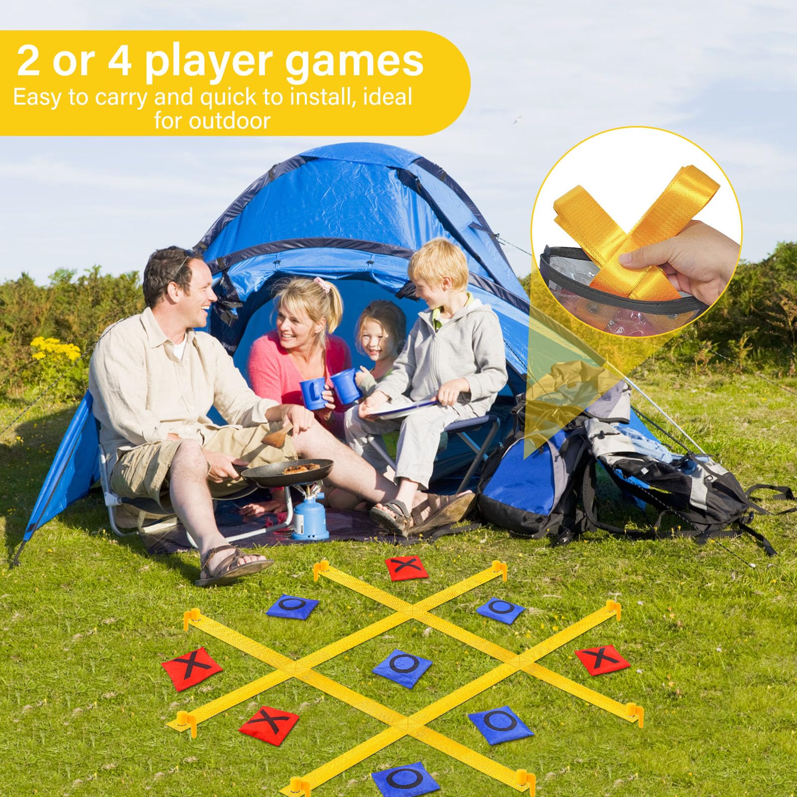 Eight beanbags for Xs and Os included with the set