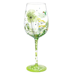 NymphFable colorful wine glass with flower and Gragonfly 15oz