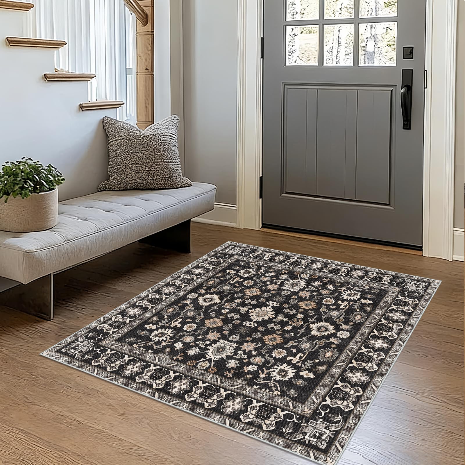 NYZEL Square 4x4 Rug in black with non slip backing for doors