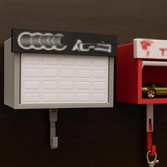 Open mini garage reveals hidden toy car display
