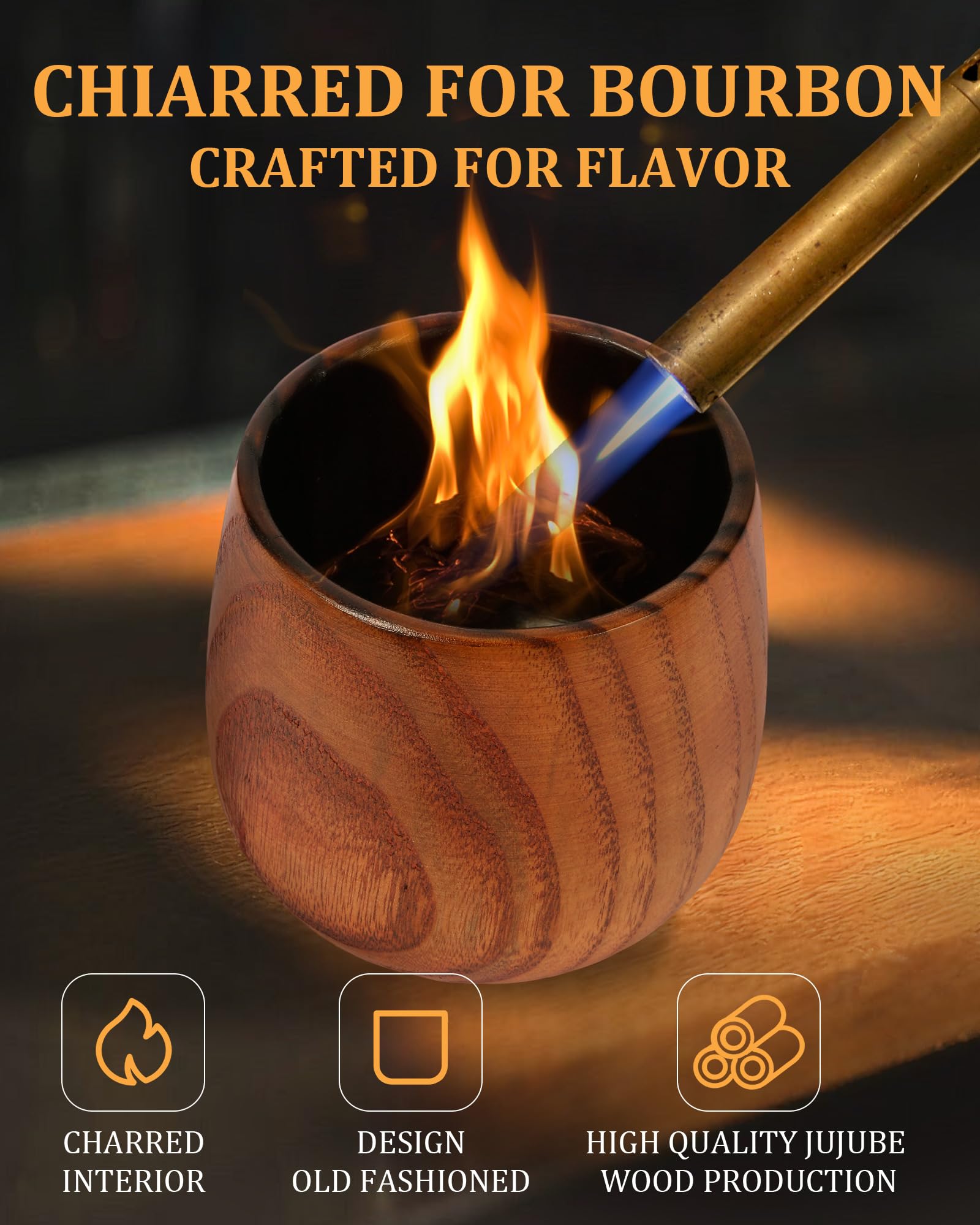 Wooden Bourbon Tumbler with Charred Interior