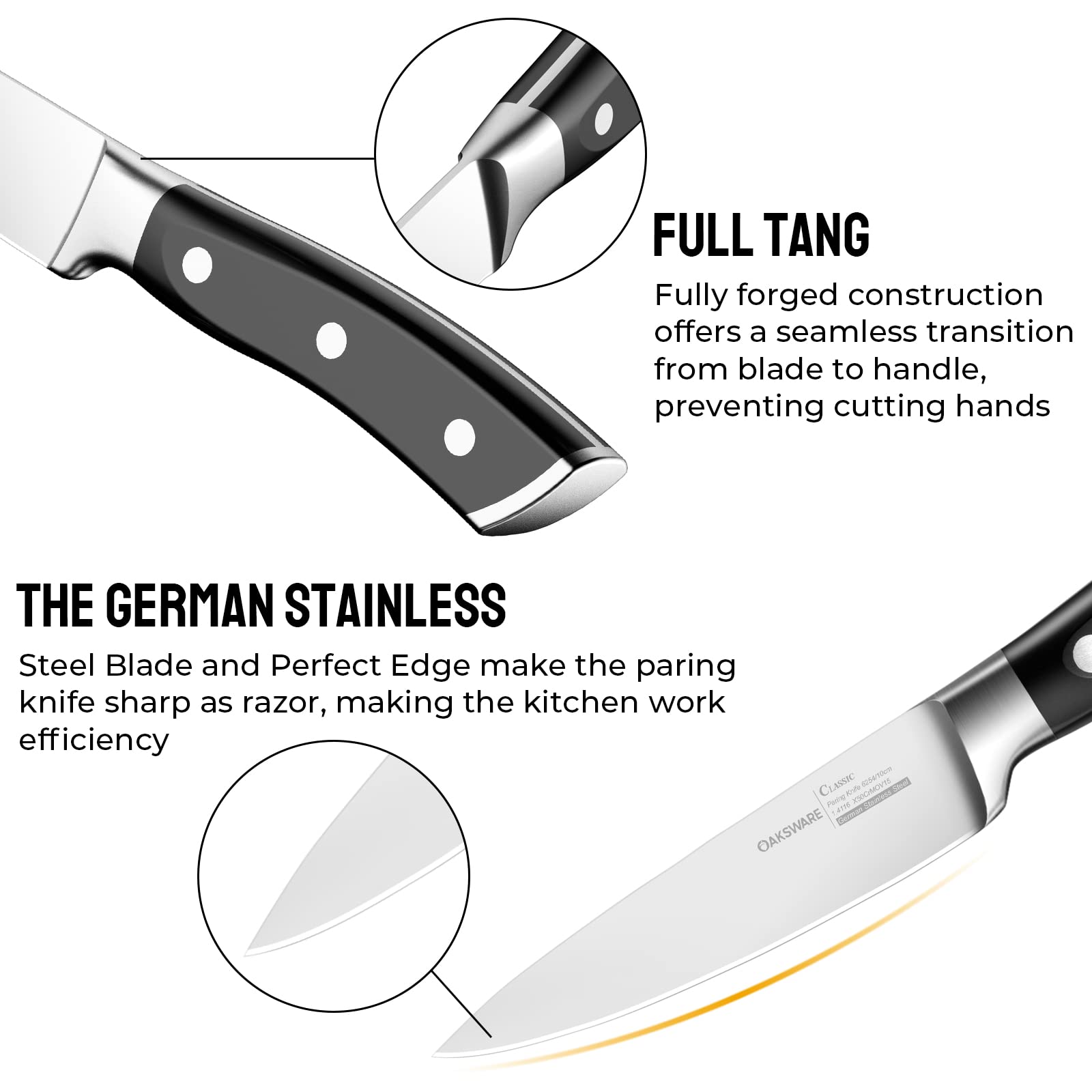 oaksware paring knife 4-inch blade close up