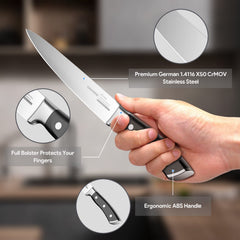 Full tang kitchen knife with triple rivets and ergonomic handle