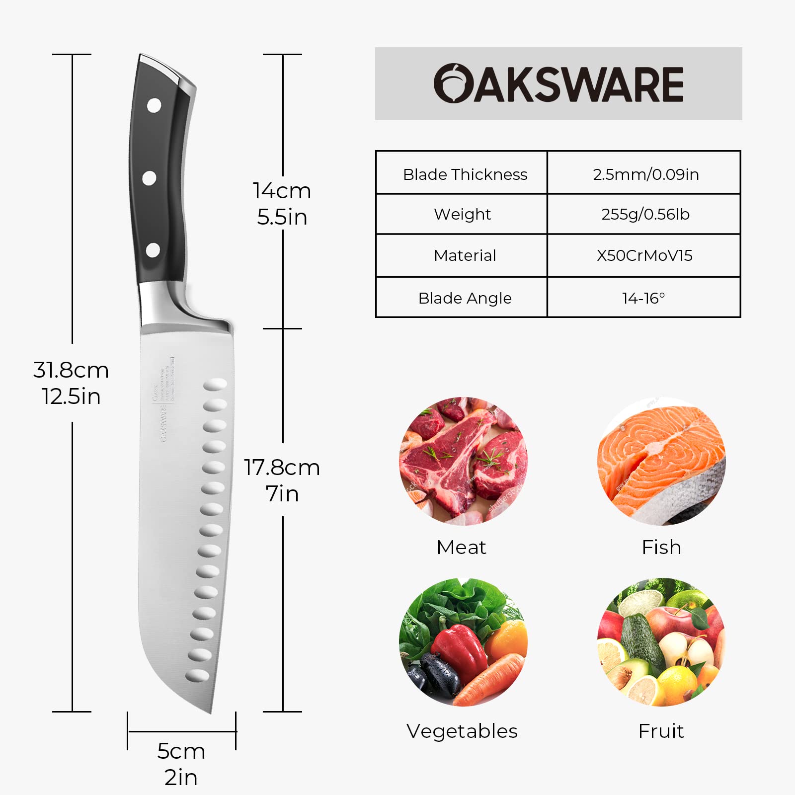 Edge 14-16 degrees per side on Santoku knife