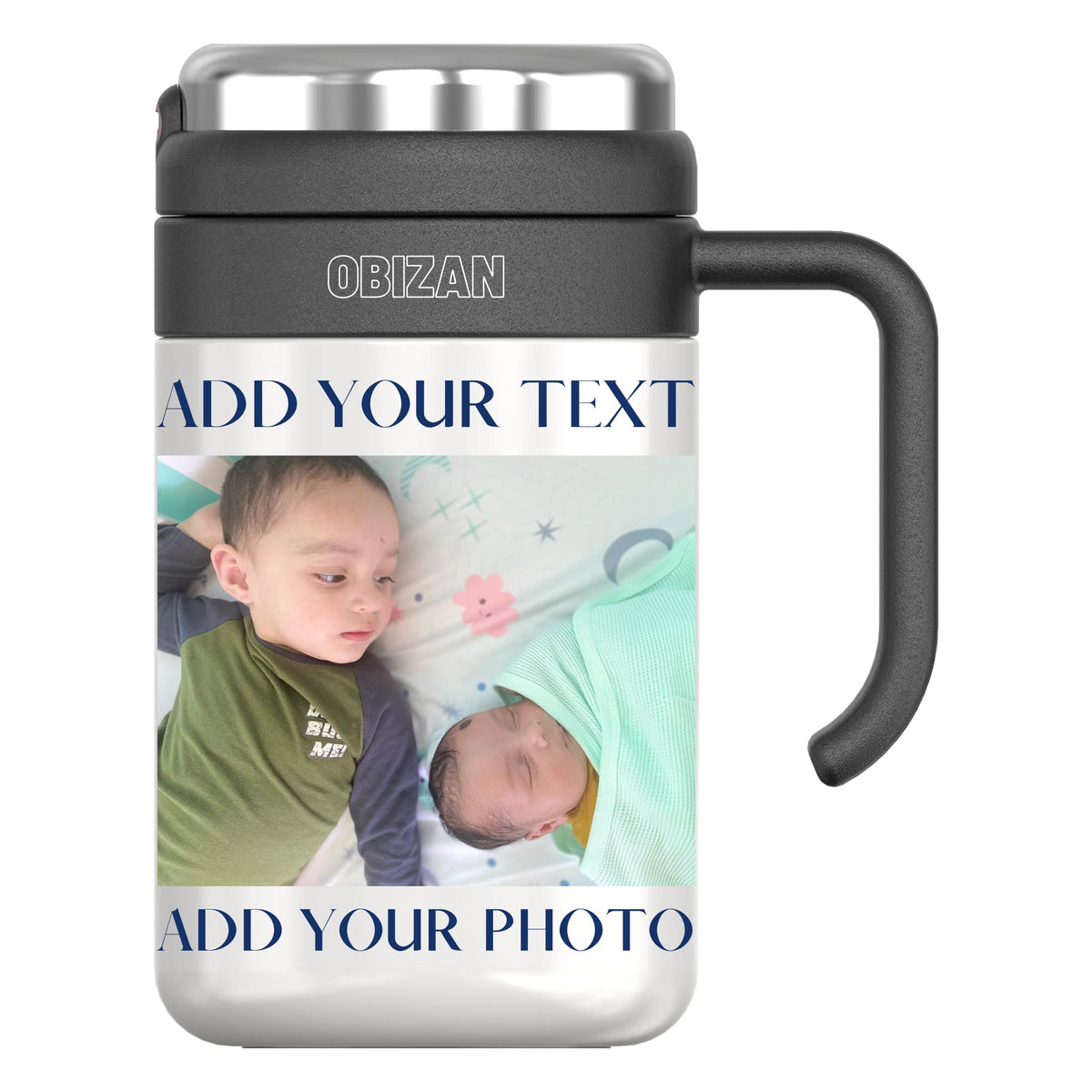 Obizan custom coffee tumbler with photo personalization