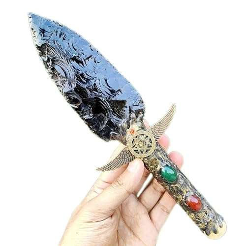 Obsidian Crystal Arrowhead Knife with resin handle