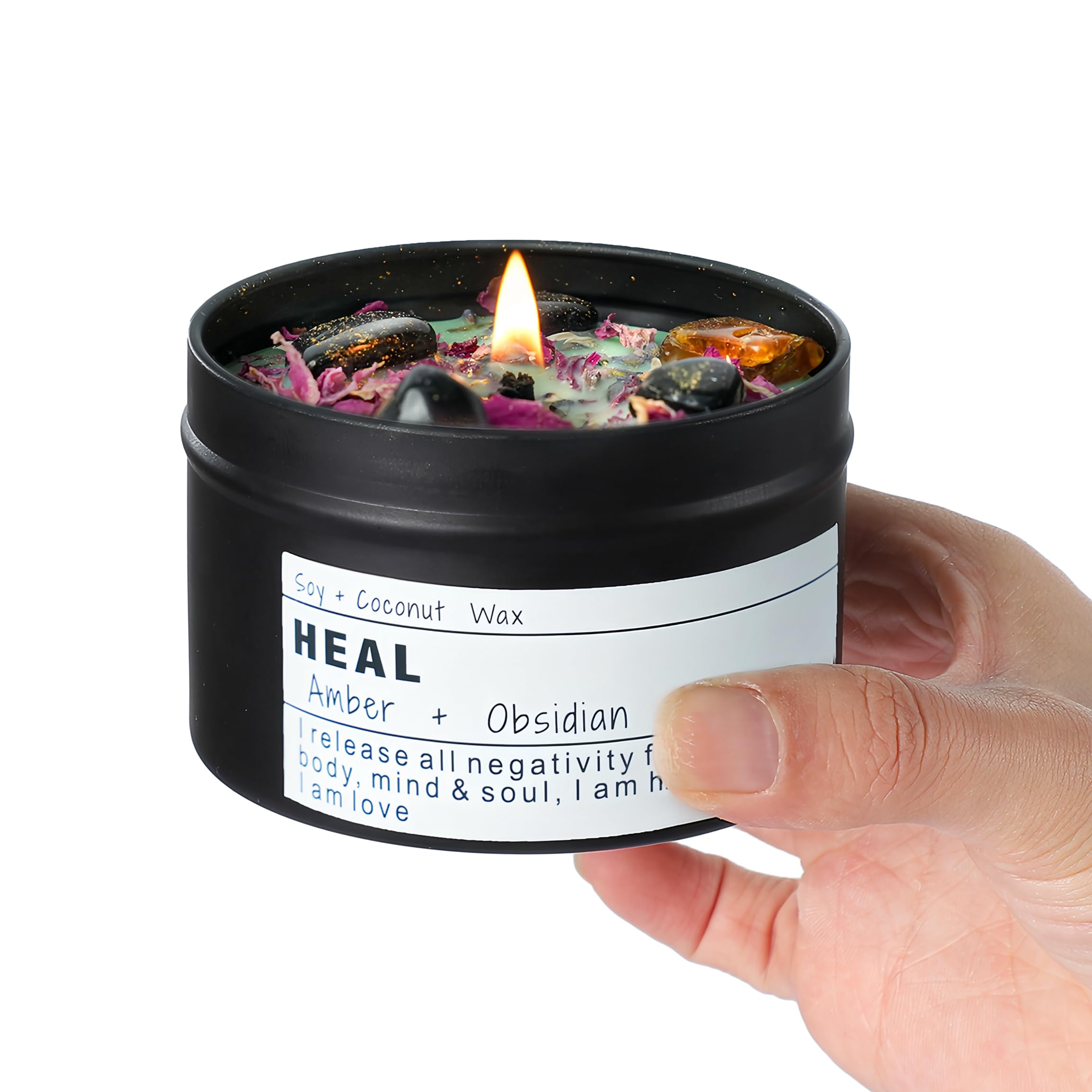 Obsidian Crystal Energy Candle with 8oz tin