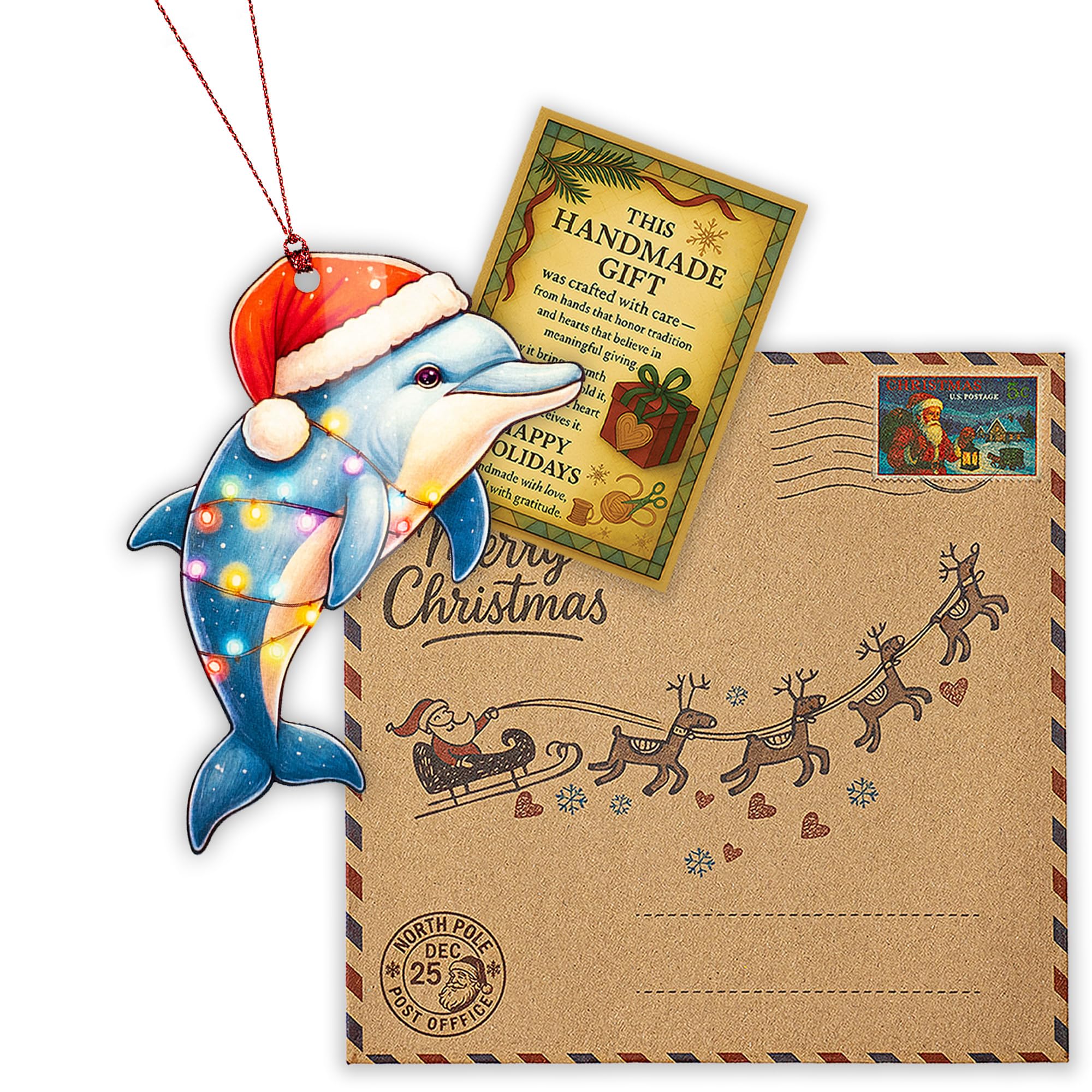 Dolphin ornament with ocean gifts motif