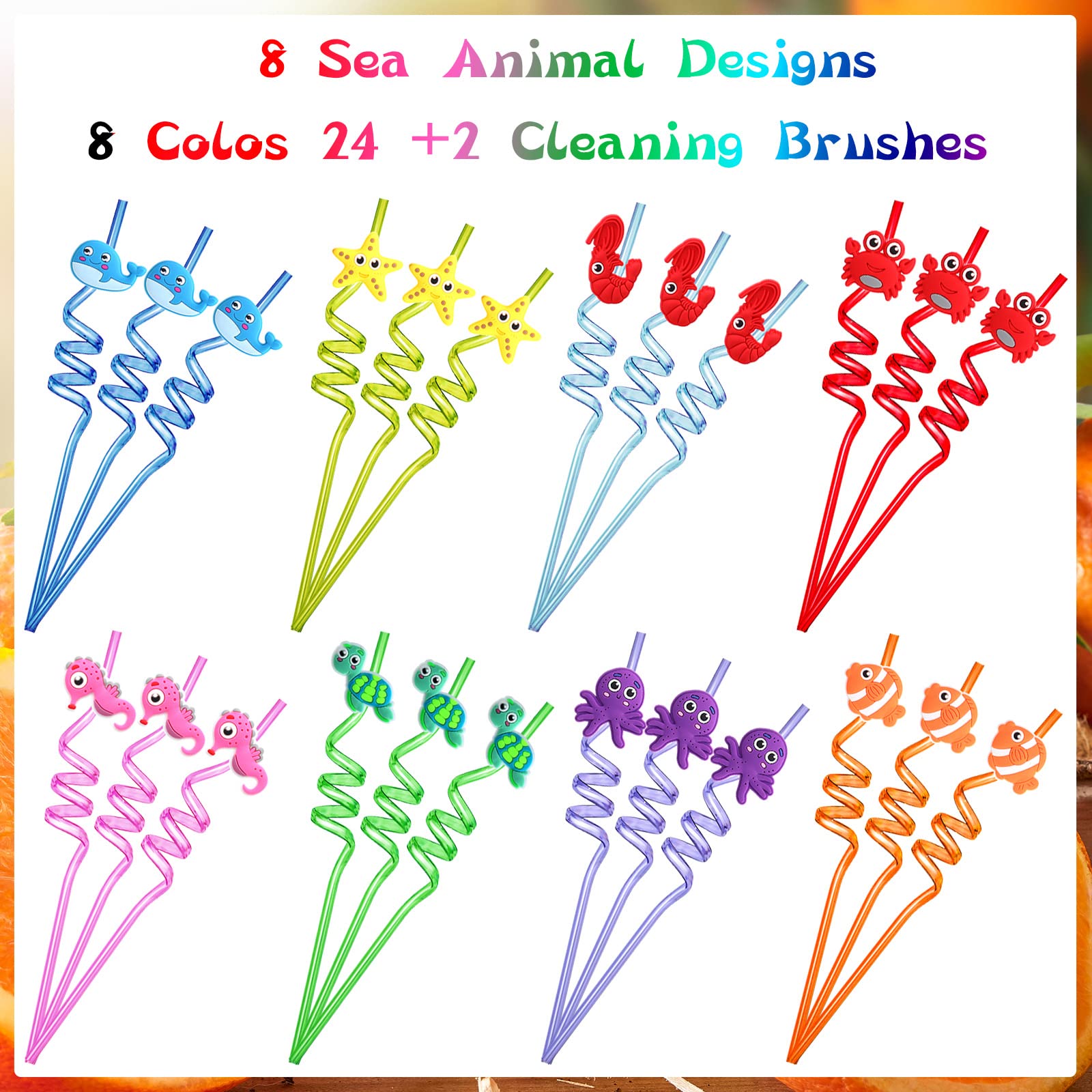 Reusable plastic straws for ocean party supplies