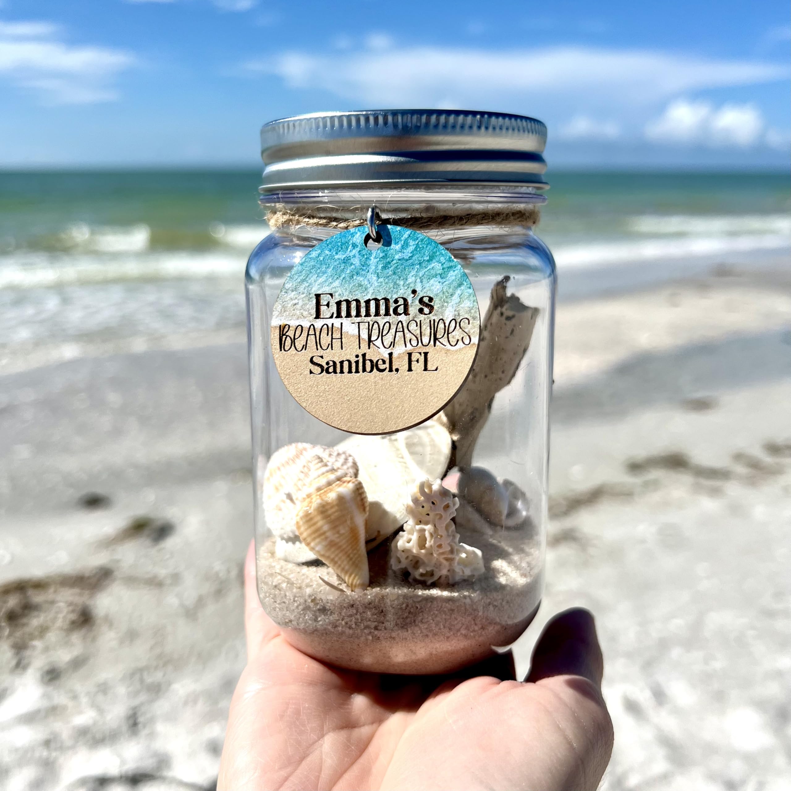 Ocean sand shells collection container with lid