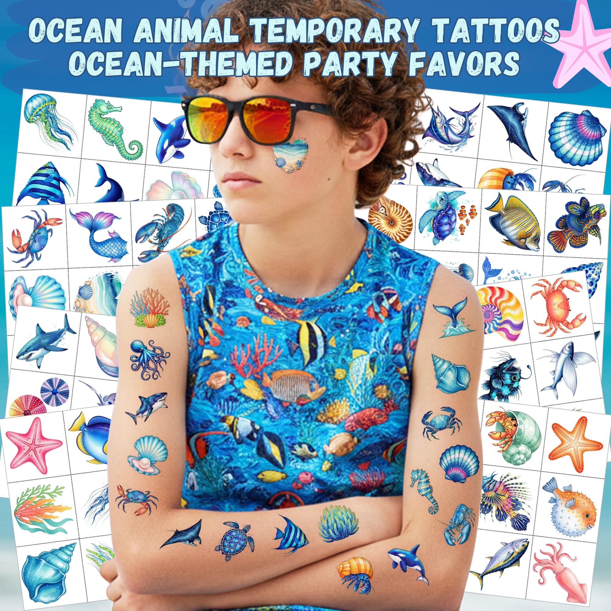 ocean temporary tattoos for kids design set
