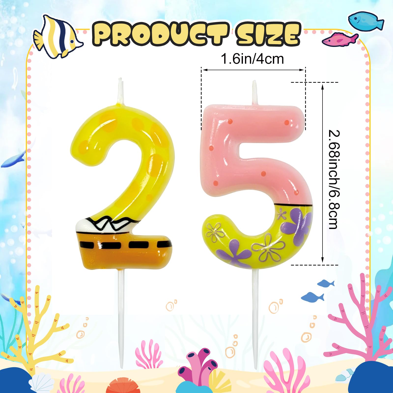 ocean themed cartoon number candle pink and green