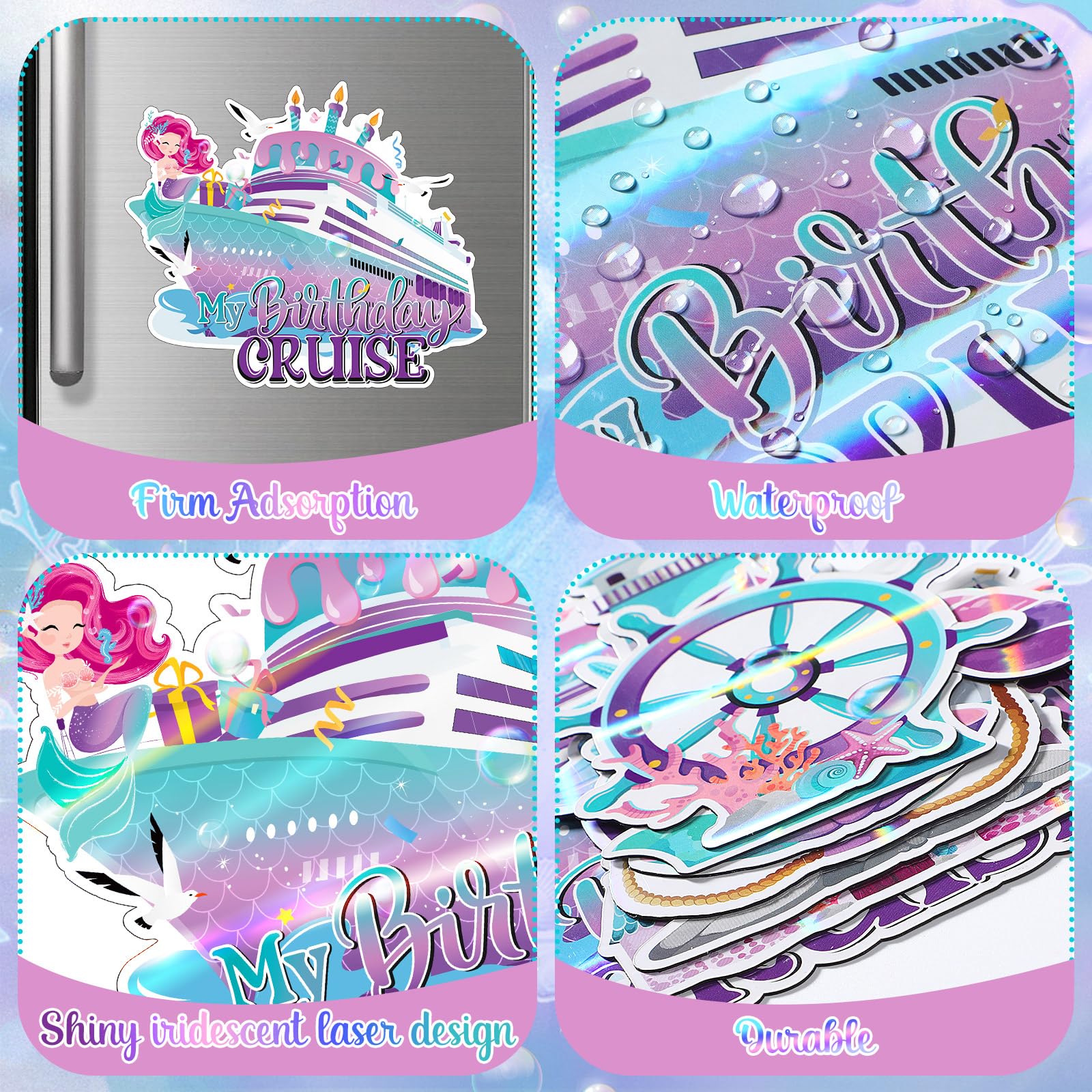 Ocean themed magnets with mermaid and sea elements