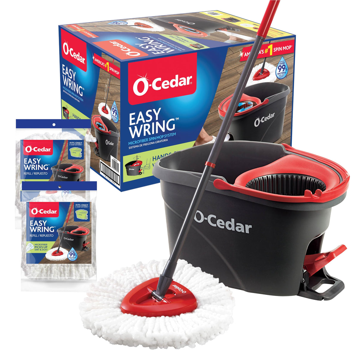 ocedar easywring microfiber spin mop and bucket system red gray