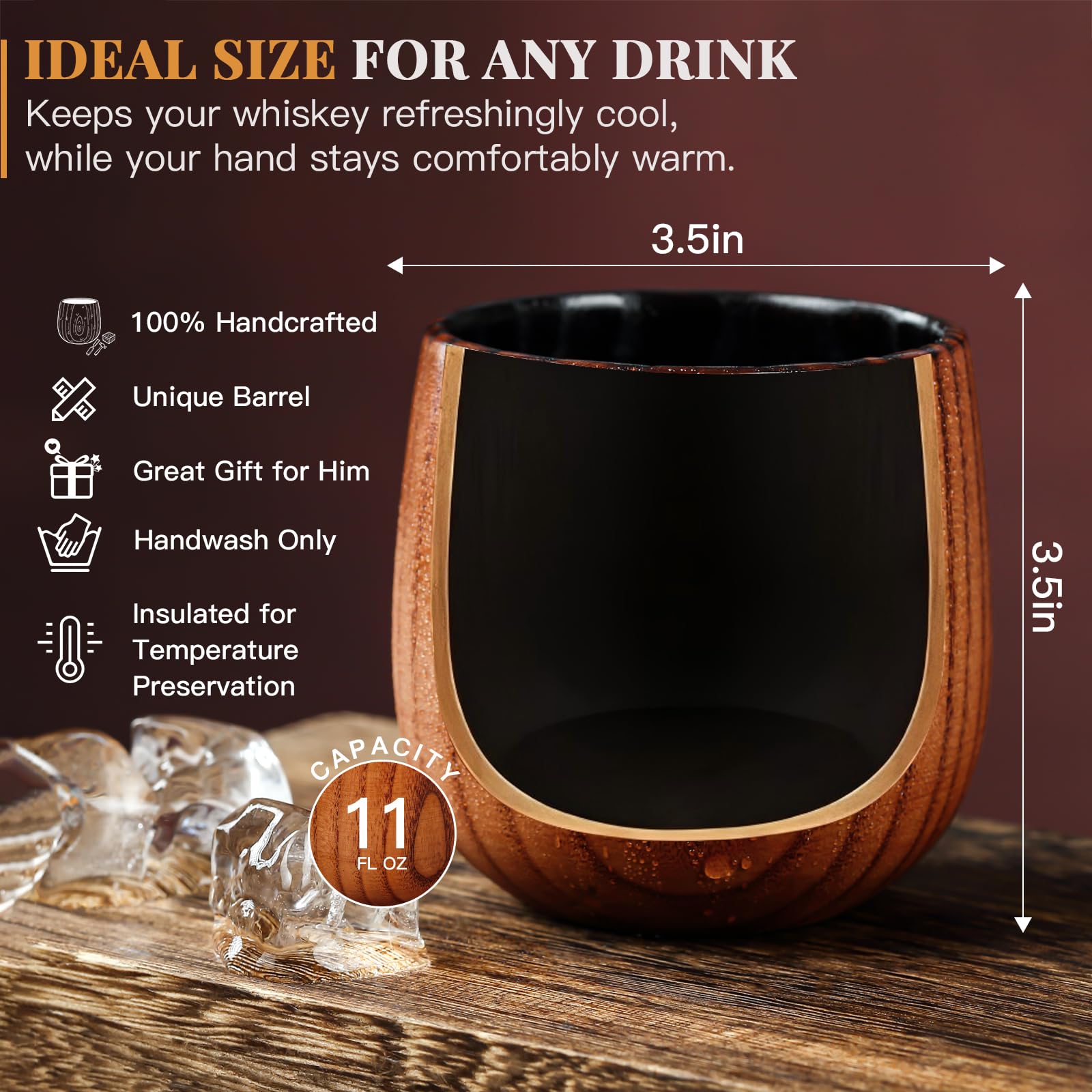 Wooden whiskey glass charred finish with engraving