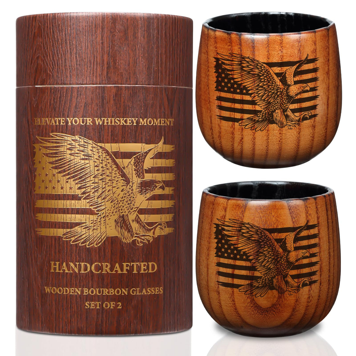 Ocelamior charred wooden bourbon glass 11oz two pack
