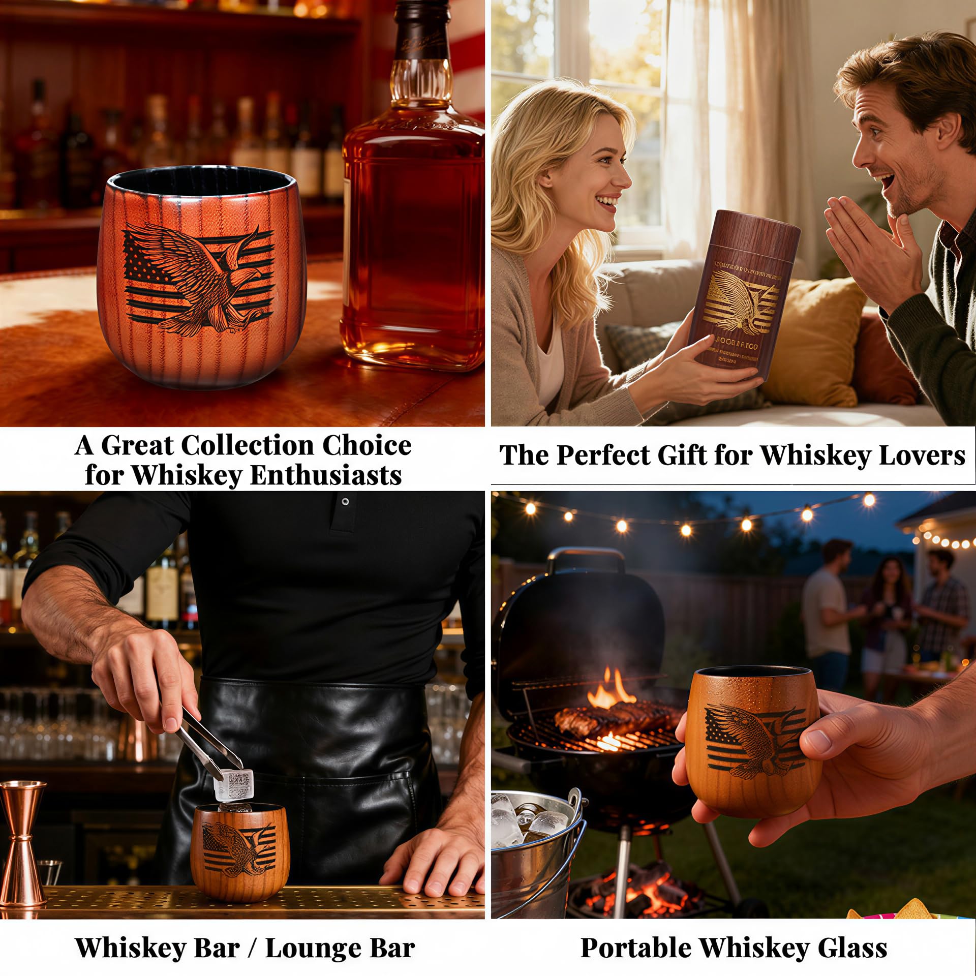 Wooden bourbon tumbler 11oz charred finish gift set