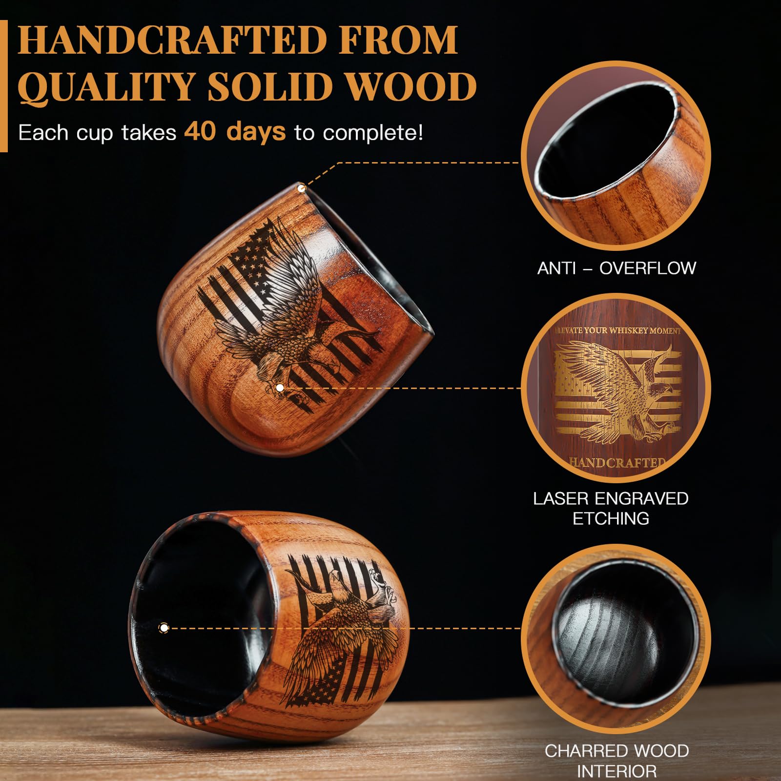 Ocelamior wooden bourbon tumbler 11oz charred finish
