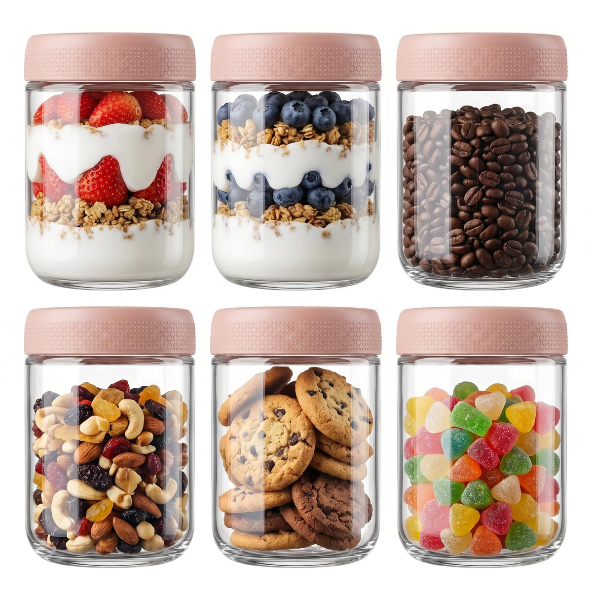 OcePor 6 pack overnight oats containers pink 16 oz glass jars with lids