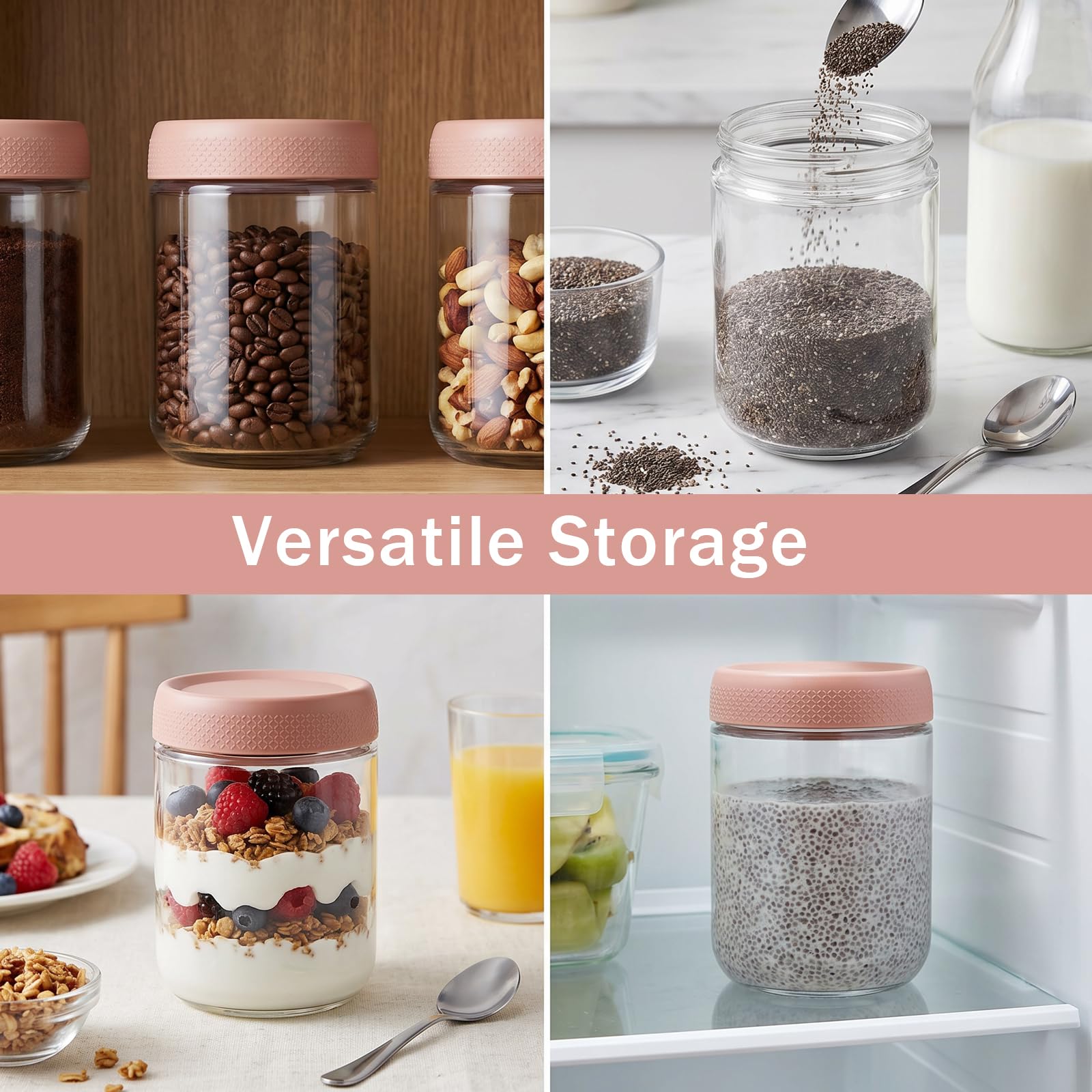 OcePor gift idea pink jars set for meal prep and breakfast