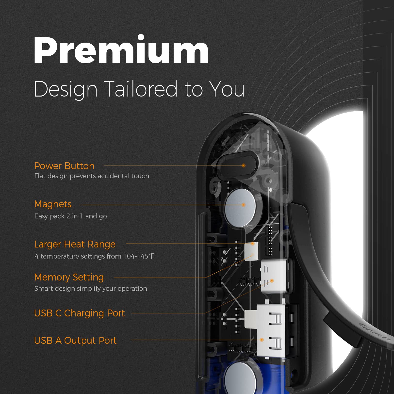 USB-C charging port in brushed aluminum housing