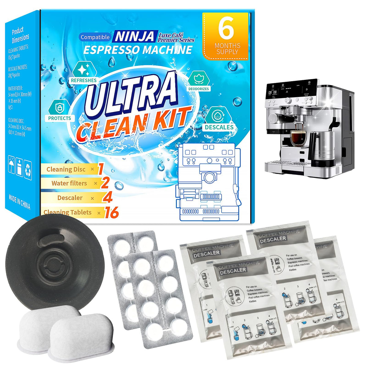 OCTPLAY espresso cleaning kit main contents