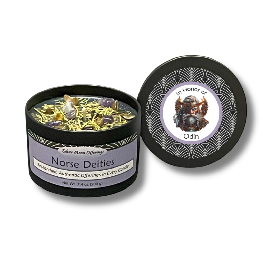 Odin Norse God Offering Candle 8oz cedar scented tin with lid