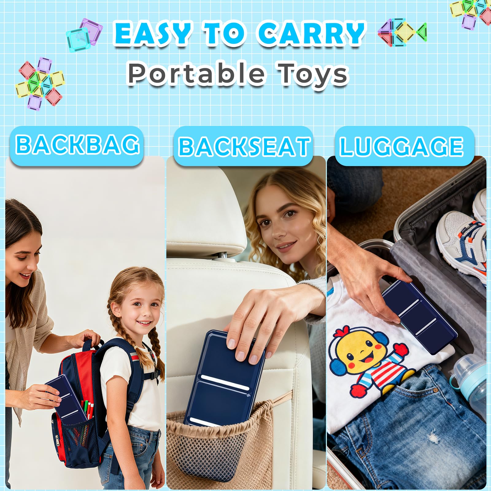 Travel case with magnetic tiles by odjas for kids on the go