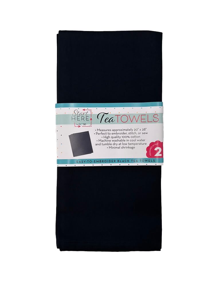 OESD Black Tea Towel 20x28 inches 2 pack cotton fabric