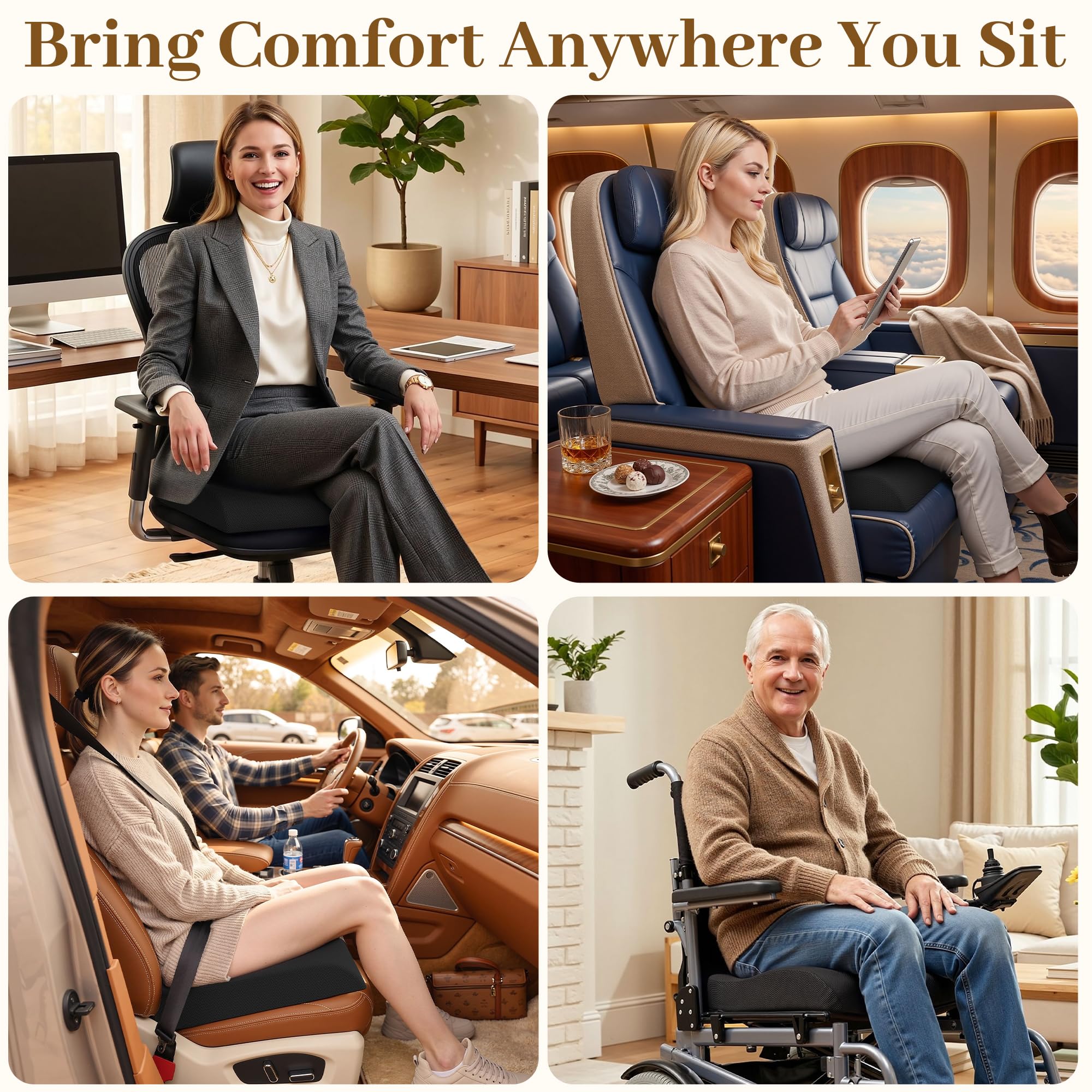 Black memory foam seat cushion for chairs